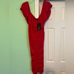 Very cute going out red Saigon ruched dress by fashion nova